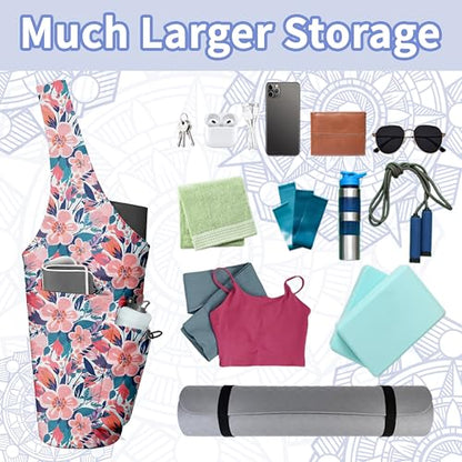 Yoga Bag for Women, Large Yoga Mat Bag Tote Carrier with Wet Dry Pocket | Water Bottle Holder & Adjustable Strap, Fits 1/2" Thick Yoga Mat for Gym, Pilates, Travel, Work - color: Pink Flower