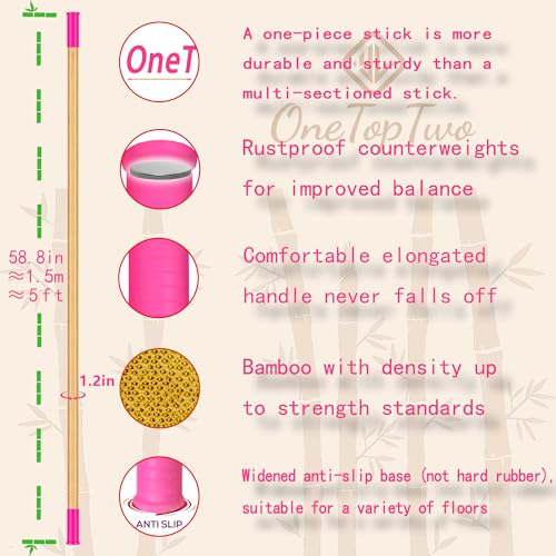 5ft Yoga Stick from Natural Bamboo with Non-Slip Handle-Stretching Stick for Mobility, Flexibility,Exercise,Workout, Physical Therapy,Pilates,Balance Fitness-Access Online Video Guide Without Any Info - color: Pink Ends5ft
