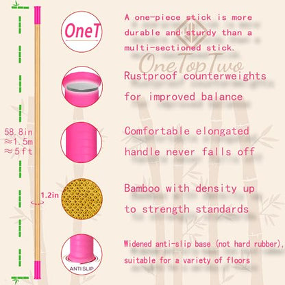 5ft Yoga Stick from Natural Bamboo with Non-Slip Handle-Stretching Stick for Mobility, Flexibility,Exercise,Workout, Physical Therapy,Pilates,Balance Fitness-Access Online Video Guide Without Any Info - color: Pink Ends5ft