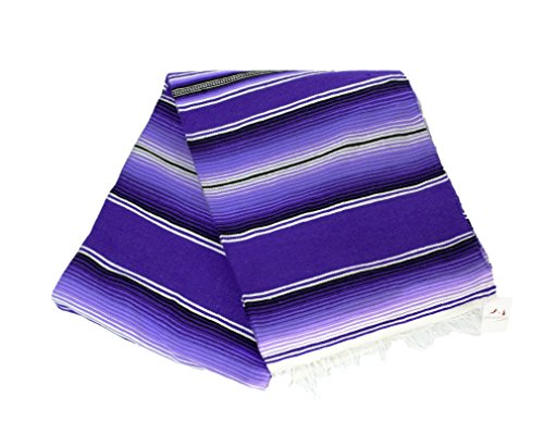 Open Road Goods Authentic Mexican Serape Blanket - Multicolor Saltillo Throw with Classic Stripe Pattern - Lightweight Handmade Blanket for Beach, Yoga, or Home Decor (Purple) - color: Purple Paradise