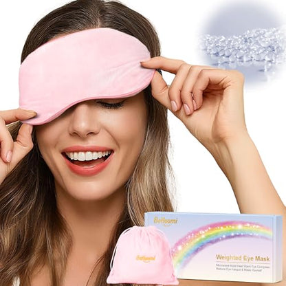 BeHoomi Cooling & Heated Eye Mask, Weighted Eye Mask for Sleeping, Pink - color: Pink