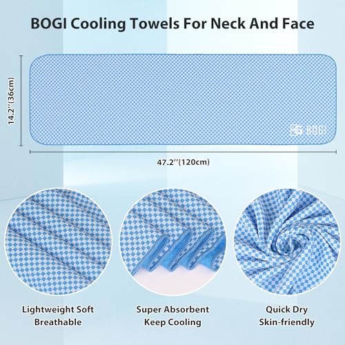 BOGI Cooling Towels for Neck and Face, Soft Breathable Cool Towel for Instant Cooling Stay Cool for Yoga, Sport, Gym, Camping, Running & More Activities - color: Blue, size: 47.00" x 14.00"