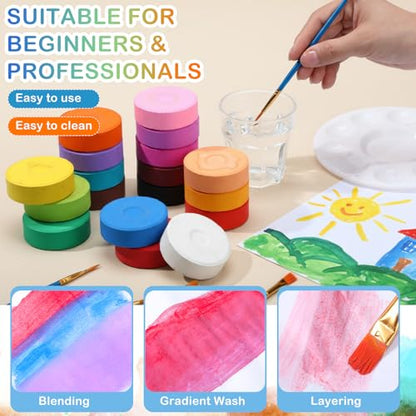 Nuanchu 72 Pcs Tempera Paint Cakes 18 Colors Large Washable Cake Paint 2.24 x 0.71inch Paints Blocks Art Supplies for Classroom Art Painting Drawing