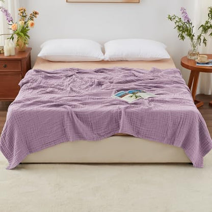 Love's cabin 100% Cotton Muslin Blanket, 6 Layer Lightweight Breathable Gauze Queen Size Blanket 90 x 90 Inches, Soft All Season Blanket for Bed, Lavender - color: Lavender, size: Queen(90"x90")