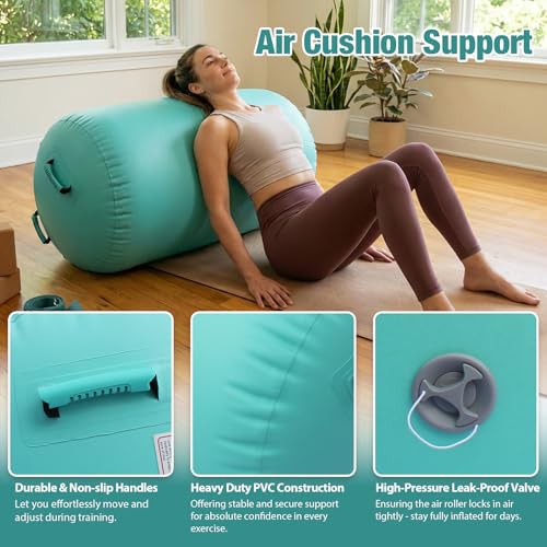 Gymnastics Air Roller Air Barrel Inflatable Tumbling Mat, Tumble Track Backhandspring Mat Gymnastic Equipment with Pump for Yoga Training Cheerleading Home Use - color: Green, size: 39.37 x 23.6inch
