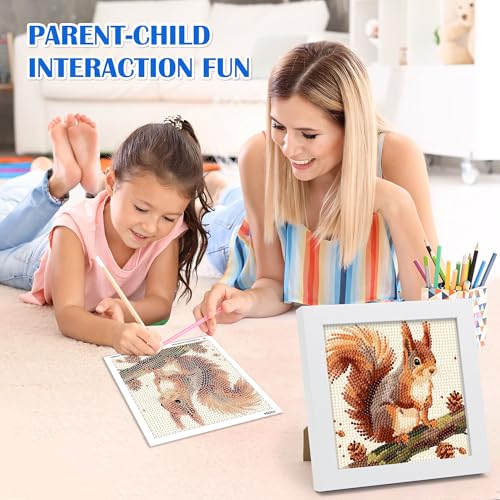 Leixonl Diamond Art Kits for Kids with Framed (7 in) Cartoon Animals DIY Gem Art Painting - Arts & Crafts Gifts for Beginners & Teens (1p-6 in-Squirrel) - color: 1p-6 in-squirrel