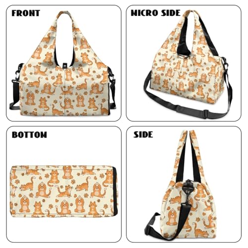 Yoga Gym Bag with Removable Adjustable Shoulder Strap, Shoe Compartment & Top Yoga Mat Holder 17.72x8.66x9.84in - color: Creative Yoga Cat Footprint Print