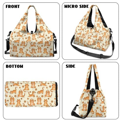 Yoga Gym Bag with Removable Adjustable Shoulder Strap, Shoe Compartment & Top Yoga Mat Holder 17.72x8.66x9.84in - color: Creative Yoga Cat Footprint Print