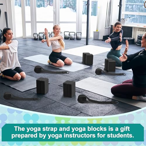 Meooeck 18 Pcs Yoga Blocks and Strap Set Include 12 EVA Foam Yoga Blocks Bulk 9"x6"x3" with 6 Adjustable 8 ft Straps D Ring Non Slip Props for Stretching Pilates Workout Studio Home Gym - color: black