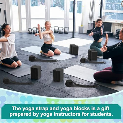 Meooeck 18 Pcs Yoga Blocks and Strap Set Include 12 EVA Foam Yoga Blocks Bulk 9"x6"x3" with 6 Adjustable 8 ft Straps D Ring Non Slip Props for Stretching Pilates Workout Studio Home Gym - color: black