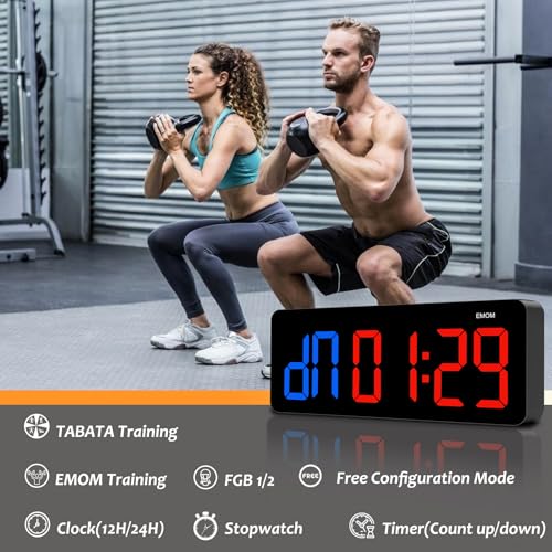 Multi-Mode Fitness Timer with Remote Control – 2-in-1 Digital Clock & Gym Timer for Tabata, EMOM, Countdown, Stopwatch, FGB – Customizable Workout Cycles with 10 Presets & 3 Mounting Options - color: Blue Red