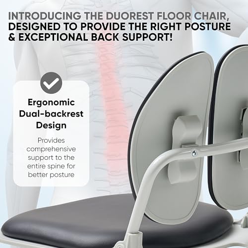 Ergonomic Dual-Backrests Floor Chair with Back Support (Black Leather) | Reduce pressure on your back by up to 50% - color: Black