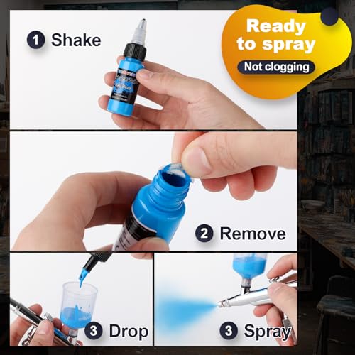 FansArriche Airbrush Paint, 20 Colors x 20 ml Acrylic Air Brush Paint Kit | Ready to Spray, Water-Based, Opaque & Neon Colors, Pearl Colors, Air Brush Painting Set for Beginners, Artists, DIY Projects