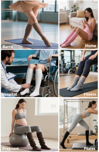 Hstyle Grip Pilates Socks for Women, Slouch Scrunch Yoga Barre Socks - color: White+black+pink