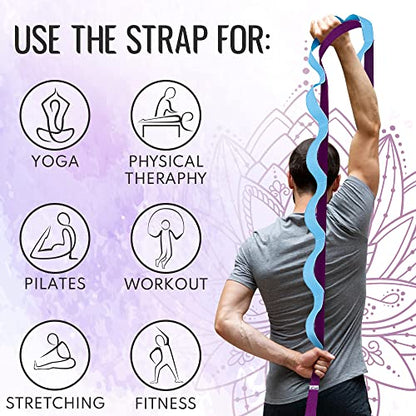 TECEUM Bundle of 2 Items – Yoga Mat Strap Purple Blue 64 IN & Stretching Strap for Yoga Purple Blue Polypropylene 1” – Mat Holder Sling For All Mats – Leg Strap for Exercising, Physical Therapy