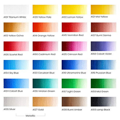 ARTEZA Oil Paint Set – 24 Multicolor Tubes (0.4 Fluid Ounces Each), Vibrant Oil-Based Paints for Canvas & Art Projects