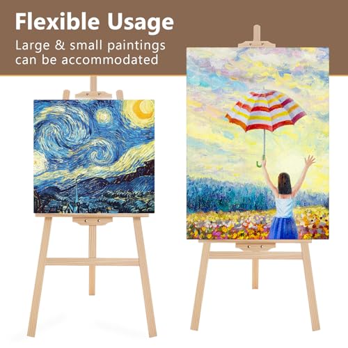 Falling in Art Adjustable Wooden Easel Stand for Painting&Display, Natural | Folding Art Easel for Display, Drawing, Wedding Sign and Poster, Suitable for Kids and Adults, Holds Up to 42" - style: Natural -1 Pack