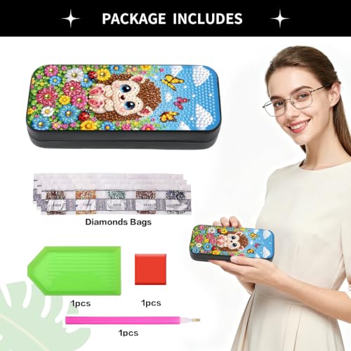 FlyingMage 5D Diamond Art Painting Kit, Hard Shell Eyeglasses Glasses Case | Flower Hedgehog DIY Diamond Dots, Small Gem Art Paint Mosaic Kits, Cute Rhinestone Sunglasses Case for Adults Beginner Women - color: Multicolor Flower Hedgehog