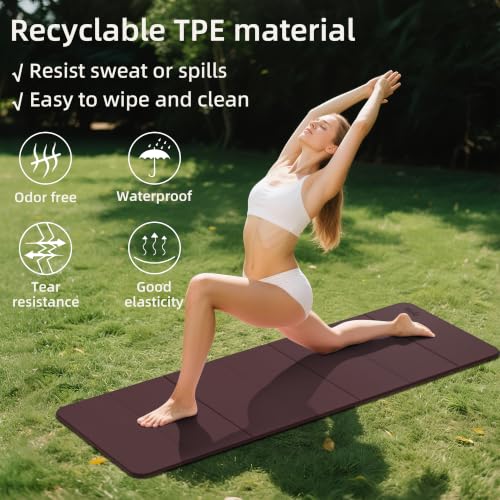WEILA 1/2 Inch 70"x24" Foldable TPE Yoga Mat, Thick Non Slip Pilates Mat - color: Wine Red