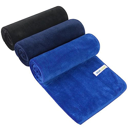 SINLAND Microfiber Gym Towels, Workout Sweat Towel 16x32In - color: Black+navy Blue+blue