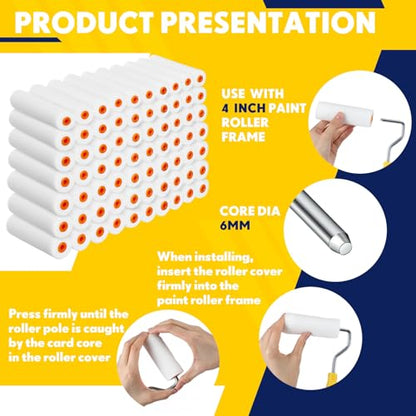 Leumoi 160 Pcs 4 Inch Foam Mini Paint Roller Covers Foam Paint Roller Small High Density Foam Paint Roller Refills Bulk Brings Smooth Finishes Flat Surfaces for Painting Walls Cupboards Doors