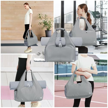 Sportsnew Tote Yoga Mat Gym Bag 20L Women W/Shoe Compartment Wet Dry Pocket - color: Grey