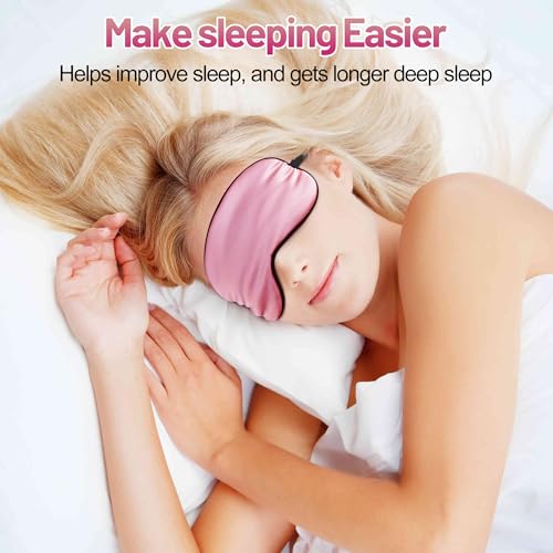 Silk Sleep Mask, Blackout Eye Mask for Sleeping with Adjustable Strap - color: Rose Pink