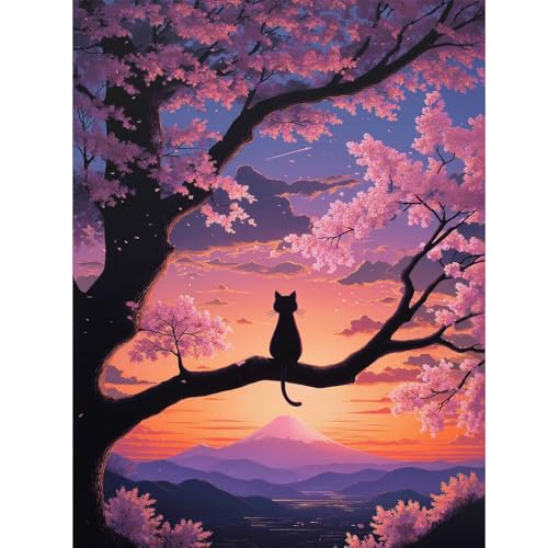 TOPCLTV Cherry Blossom Diamond Art Kits for Adults, Pink Flower Diamond Painting for Beginners DIY Round Full Drill Sunset Diamond Dots Gem Art Home Wall Decor Present12×16IN - color: HS028-1