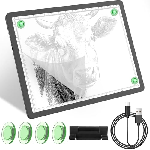YINGWOND Rechargeable A4 Light Box for Tracing,Ultra-Thin 9000LUX Super Bright Wireless Light Pad with Adjustable Brightness Color,13.9x10 in Light Board for Diamond Painting Drawing Sketching - style: Rechargeable A4 Black