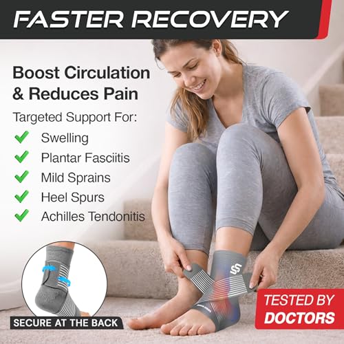 Sleeve Stars Ankle Brace for Women & Men, Ankle Wrap for Sprain, Compression Sleeve for Plantar Fasciitis Relief, Easy Customizable Support: w/ Removable Strap (Single/M:10"-12"/Grey) - color: Gray, size: Medium