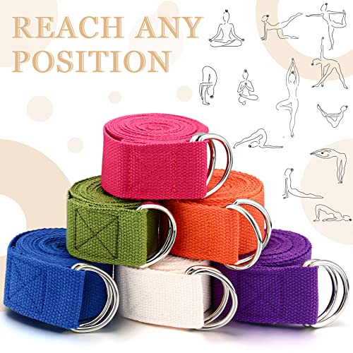 6 Pcs Yoga Straps for Stretching 8 Ft, Safe D Ring Buckle - color: Bright Color