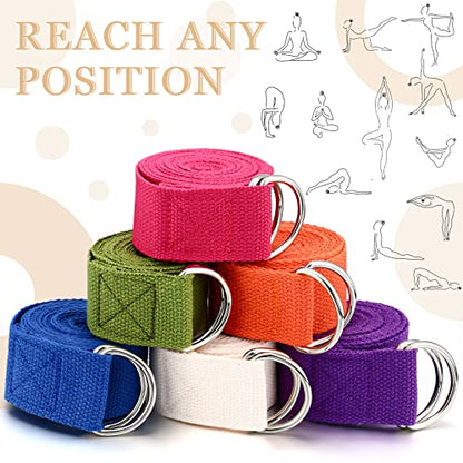 6 Pcs Yoga Straps for Stretching 8 Ft, Safe D Ring Buckle - color: Bright Color