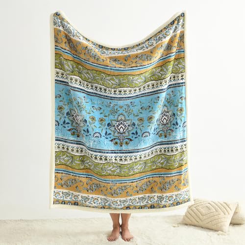 Boho Chic Sherpa Fleece Throw Blanket with Ultra-Soft Cozy Lining,Bohemian Patterned Throws for Sofa,Couch,Bed - color: Boho-olive Green, size: 60" x 80"