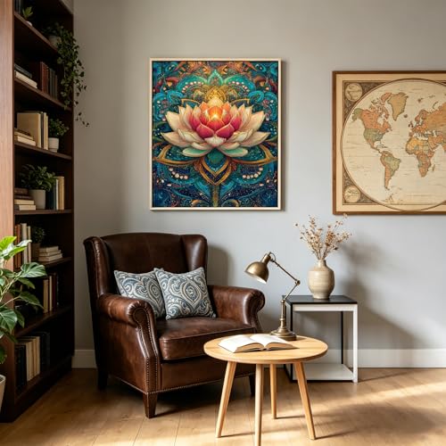 DIYDECORFUN Mandala Lotus Flower 5D Full Drill Diamond Art Kits for Adults & Beginners, Round Diamond Painting, DIY Gem Art & Diamond Dots, Stress Relief Crafts for Home Wall Decor, 12 x 16 Inch - color: QD151