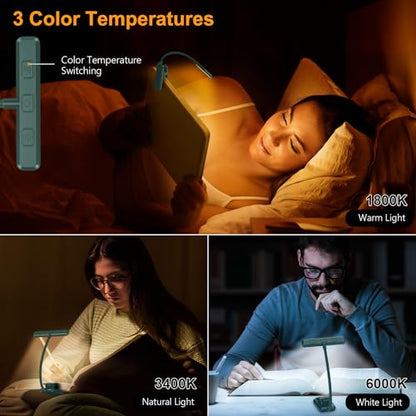 Gritin 19 LED Rechargeable Book Light for Reading in Bed | Eye Caring 3 Color Temps,Stepless Dimming Brightness,Memory Function,90 Hrs Runtime Lightweight Clip on Light-Blackish Green - color: Blackish Green