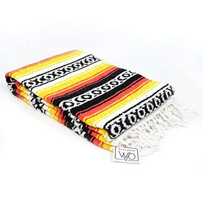 Open Road Goods Heavyweight Mexican Falsa Yoga Blanket, Extra Thick with Stripes - Great Beach, Picnic or Throw - Handmade (Sunflower) - color: Sunflower