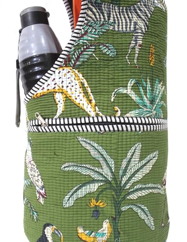 INDIAN CRAFT CASTLE Yoga Mat Bag | Tote Mat Bag | Sling Yoga Tote w/Large Side Pocket & Zipper Pocket | Yoga Mat Carrier Fits Most Size Mats - color: Green Multi