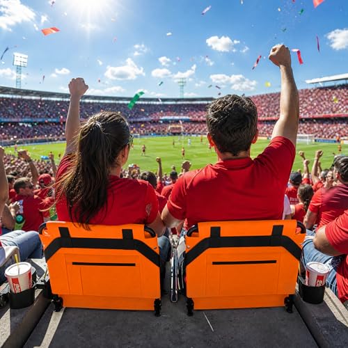 2pcs Stadium Seat for Bleachers with Back Support，Portable Bleacher Chairs with Back and Cushion，Includes Shoulder Strap and Cup Holder - color: Orange,2 Pack