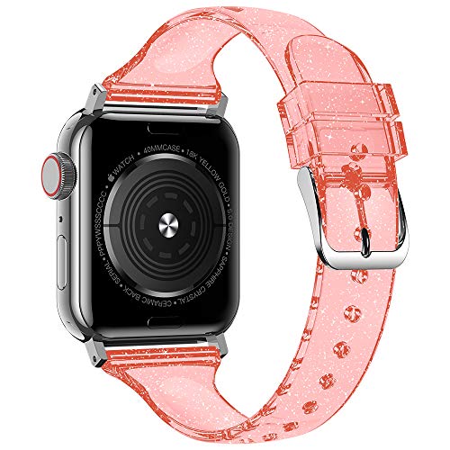 baozai Compatible with Apple Watch Band for Women, Slim Shiny Clear Glitter Soft Wristband for Apple iWatch Series 1-11, SE, 42mm 41mm 40mm 38mm, Glistening Red - color: Glistening Red, size: 42mm(Series 11/10)/41mm/40mm/38mm