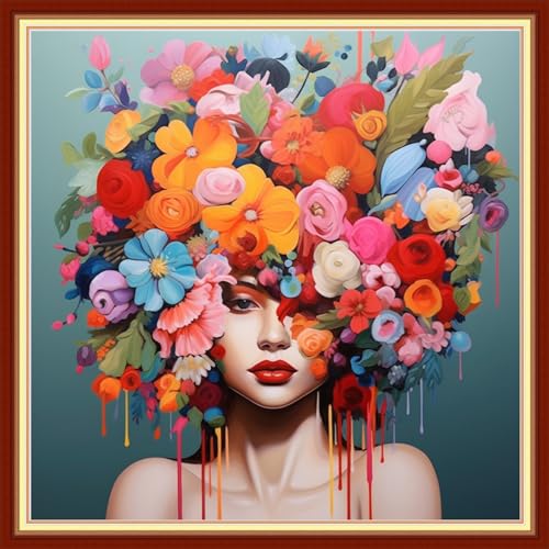 Artvxeay Cross Stitch Kits Stamped Full Range of Embroidery Starter Kits for Beginners Adult DIY 11CT- (Girl Flower 18x18 inch) - color: ColorArt10