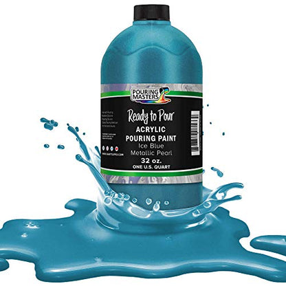 Pouring Masters Ice Blue Metallic Pearl Ready to Pour Acrylic Pouring Paint - Premium 32-Ounce Pre-Mixed Fluid Acrylic Paint - Fluid Art Supplies for Canvas, Wood, Paper, Tile & Rocks | Ready to Pour, Premium Pre-Mixed Fluid Acrylic Paint - Fluid Art Supp