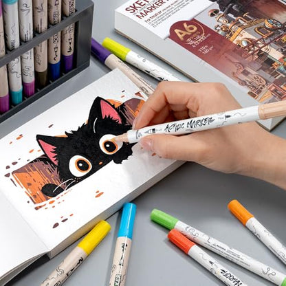 TRANSON A6 Mini Sketchbook Marker Pad, 110lb/160gsm Heavyweight Art Paper, No Bleed Through, 100 Sheets/200 Pages 4.13"x5.83" for Drawing & Sketching - size: A6 160gsm