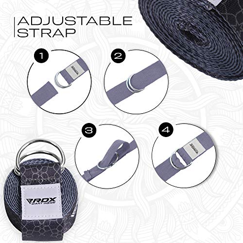 RDX 8ft Yoga Strap with D-Ring Buckle, Durable Polyester Cotton Adjustable Belts for Stretching Pilates Dance Gymnastics Fitness Holding Poses Flexibility Physical Therapy, Home Gym Exercise Workout