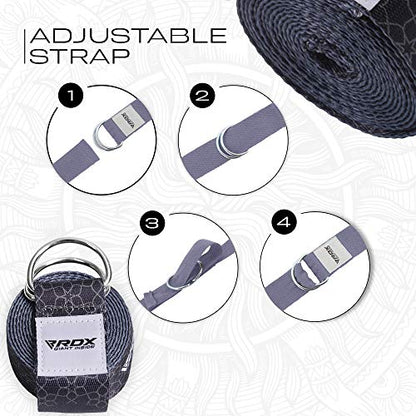 RDX 8ft Yoga Strap with D-Ring Buckle, Durable Polyester Cotton Adjustable Belts for Stretching Pilates Dance Gymnastics Fitness Holding Poses Flexibility Physical Therapy, Home Gym Exercise Workout