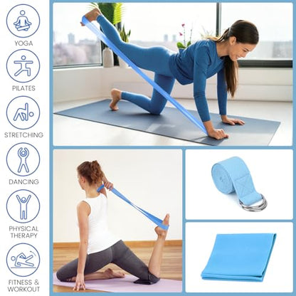 Foldable Non-Slip Yoga Mat and Blocks Set for Women, 9-Pcs Yoga Starter Kit - color: Blue