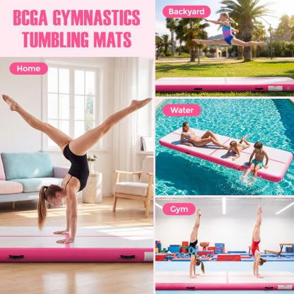 Inflatable Gymnastics Mat Air Tumble Track Tumbling Mats with Pump - color: Pink, size: 10ft*3.3ft*4inch(3m*1m*10cm)