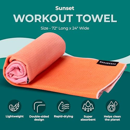 Oceanfoam Beach Towel – Lightweight, Absorbent, Quick-Drying, Sand-Resistant, Non-Slip – Ideal for Workouts, Yoga, Pilates, Beach, Pool, Boat & Travel – 25% Recycled – 72"x24" (Sunset) - color: Sunset
