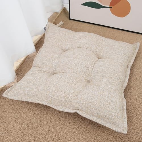 SINSOSSO Large Floor Pillow 22", Thickened Bite-Size Memory Foam Square Non-Slip Cushion for Office Back Support/Indoor Yoga/Chair Seat, Fashionable Color-Blocked Fabric & Washable, Beige, 1 PCS - color: Beige