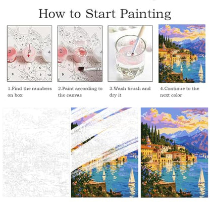 ZRIZQ Paint by Numbers Kit for Adults Beginner Landscape,City Scape,16x20 | Full set with wooden brushes,rolled canvas,rich paints.Calming activity.Beginner friendly.Just open and paint. - color: 16"X20"Rolled Canvas-Landscape 16