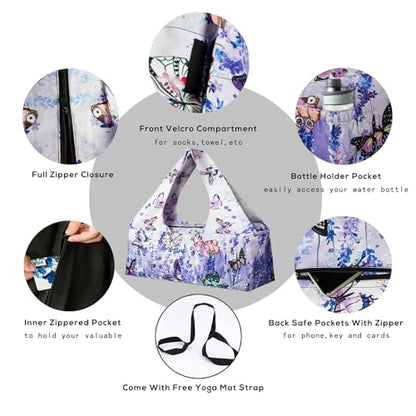 Yoga Mat Bag - Large Yoga Bag with Yoga Mat Strap, Zipper and Pockets - Yoga Bags and Carriers Fits All Your Stuff - Personalized Yoga Mat Bags for Women Fits Most Size Mats - color: Butterfly